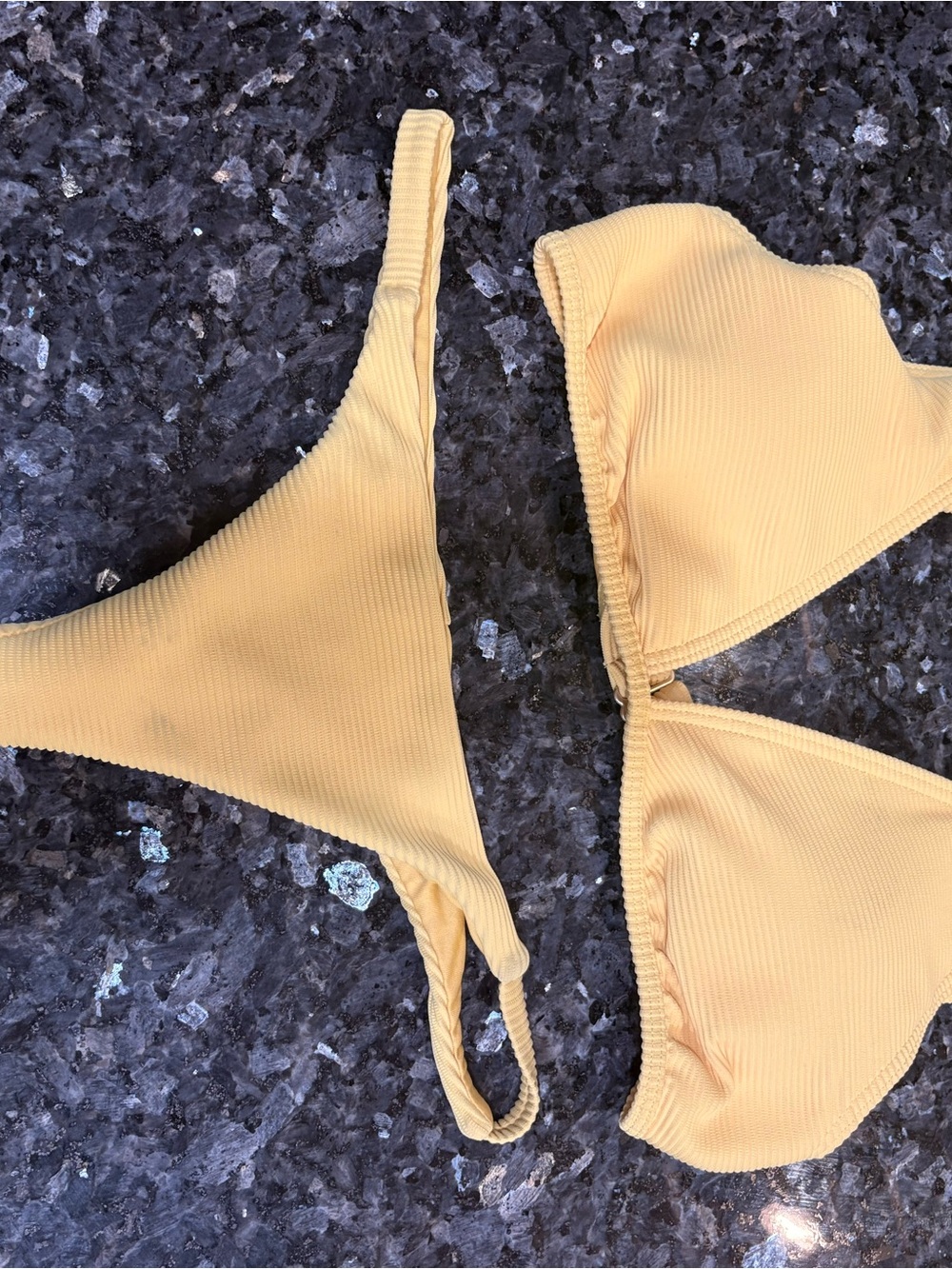 Billabong Yellow Ribbed Bikini Set - Triangle Top & Low-Rise Bottoms
